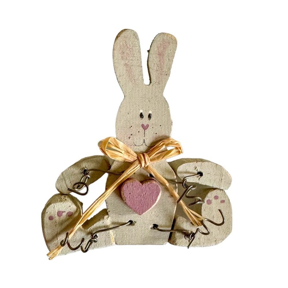 Vintage Handmade Wooden Bunny Brooch Pin | Whimsical Easter Folk Art Cottagecore